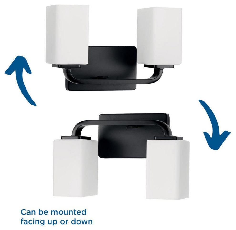 Cowan Collection 13-1/2" 2-Light Matte Black Etched Glass Bath Vanity Light