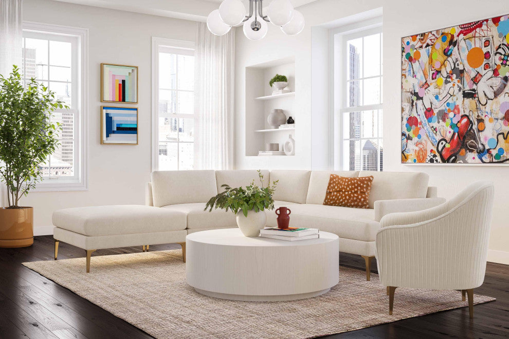 Serena Cream Velvet Large Left Arm Facing Chaise Sectional