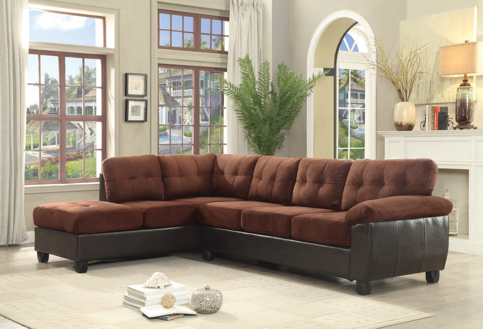 Chino Suede and Faux Leather Sectional, Chocolate