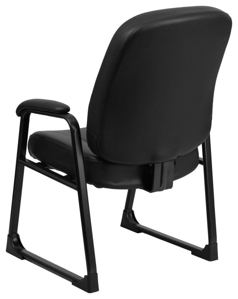 400 lb. Rated Black Leather Executive Side Chair with Sled Base