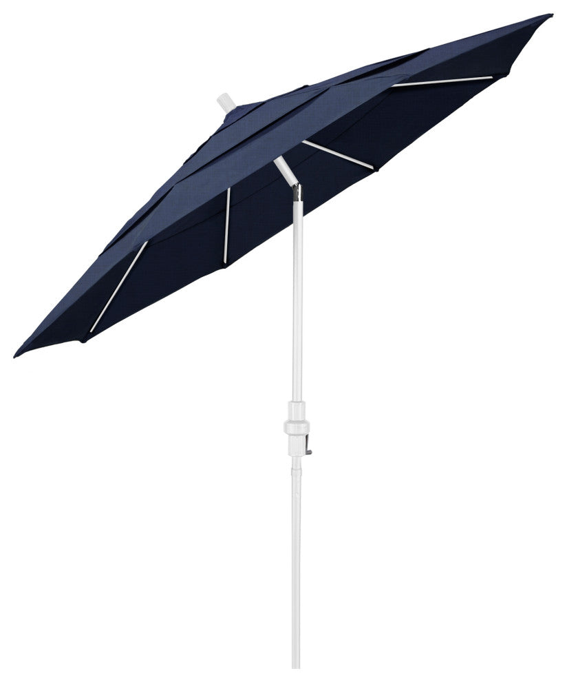 11' Matted White Collar Tilt Lift Fiberglass Rib Aluminum Umbrella, Sunbrella, Spectrum Indigo