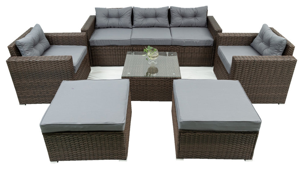 6-Pieces Wide Outdoor Rattan Reversible Patio Sectional With Cushions