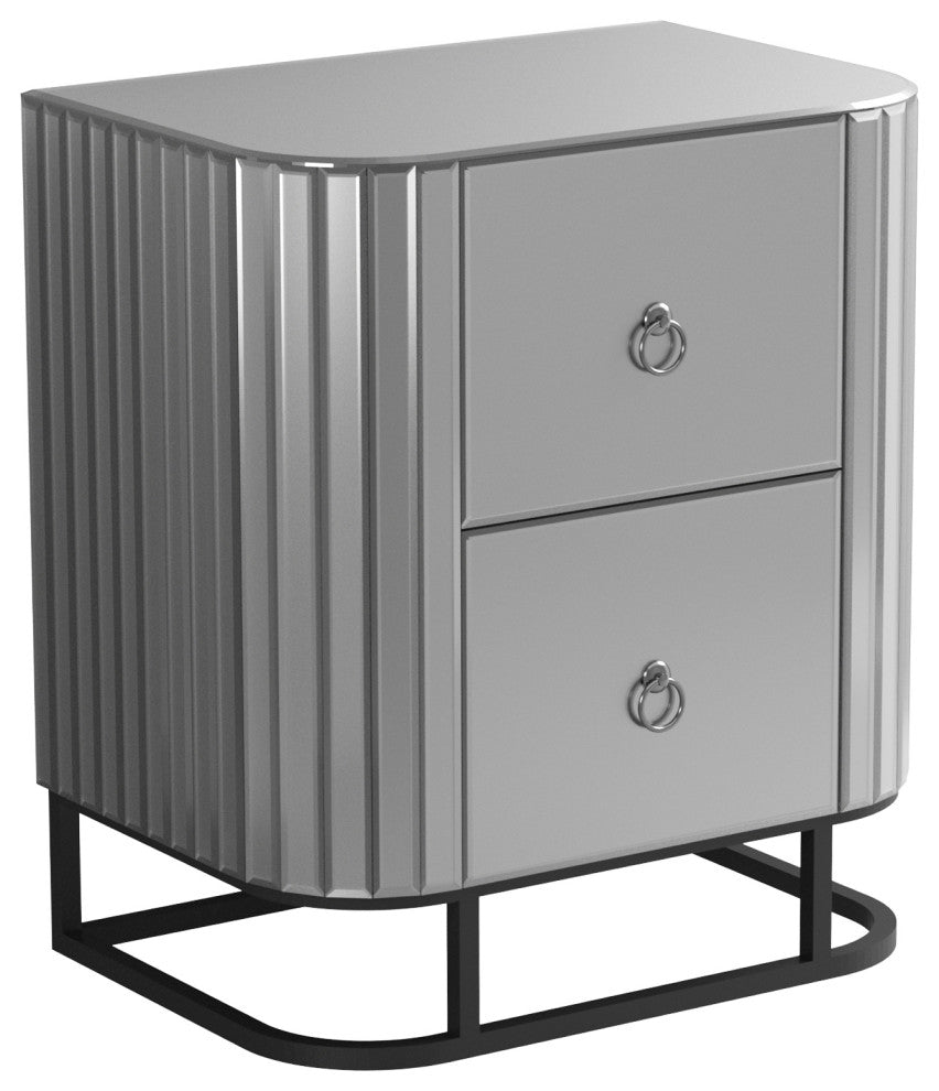 2-Drawer Wood Nightstand with Handle, Grey, 23'' Tall