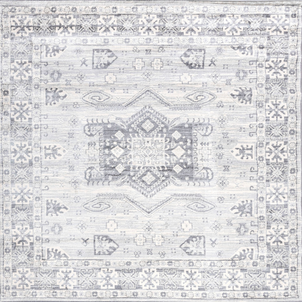 Modern Persian Vintage Medallion Light Gray 6' Square Area Rug