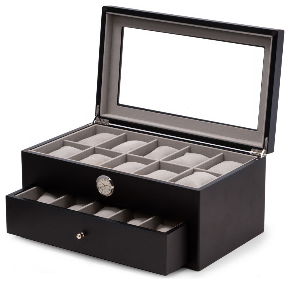 Black Wood Twenty Watch Box, Quartz Movement Clock