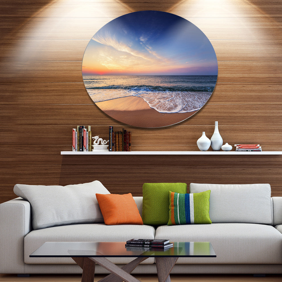 Beautiful Blue Cloudscape Over Sea, Seashore Round Metal Wall Art, 11"