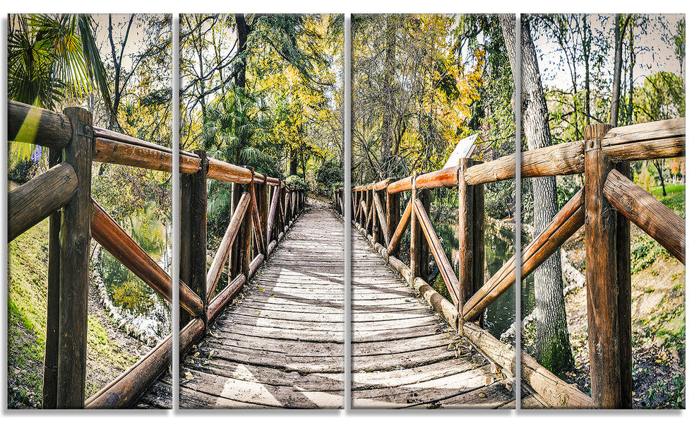 "Wooden Bridge in Forest" Wooden Sea Bridge Canvas Wall Art, 4 Panels, 48"x28"