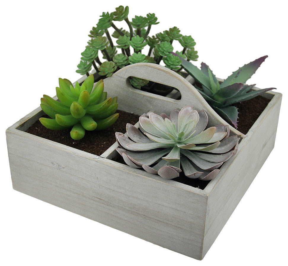 Artificial Succulent Plant Garden in Wooden Box