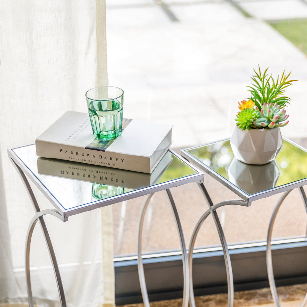 Metal With Glass Accent Table, Set of 2, Silver