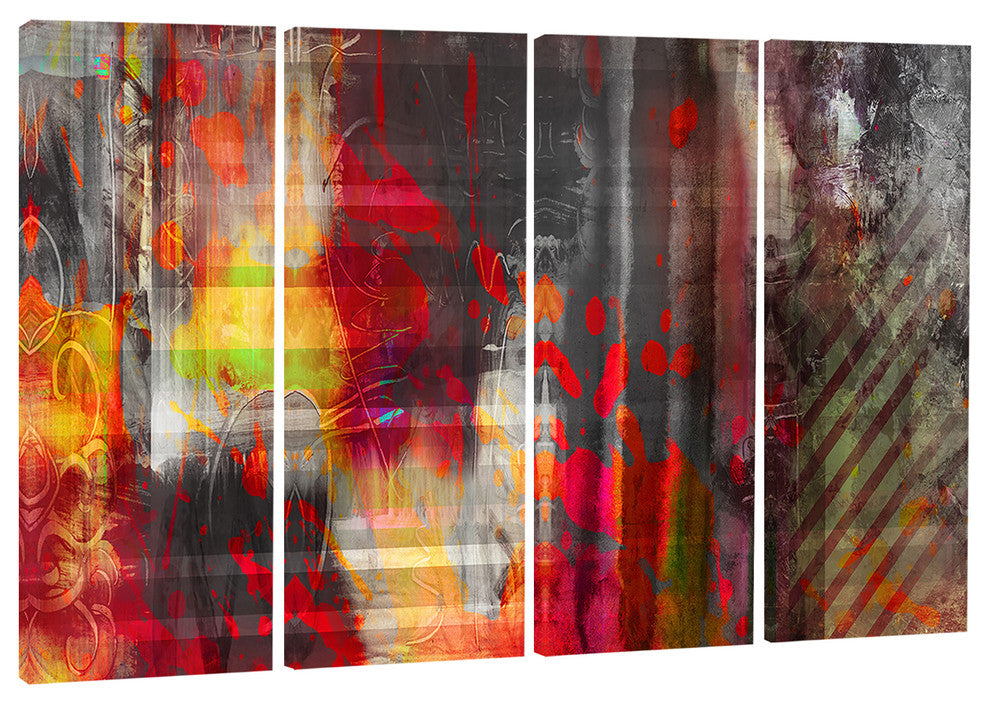 "Red Decorative Design" Canvas Print, 4 Panels, 48"x28"