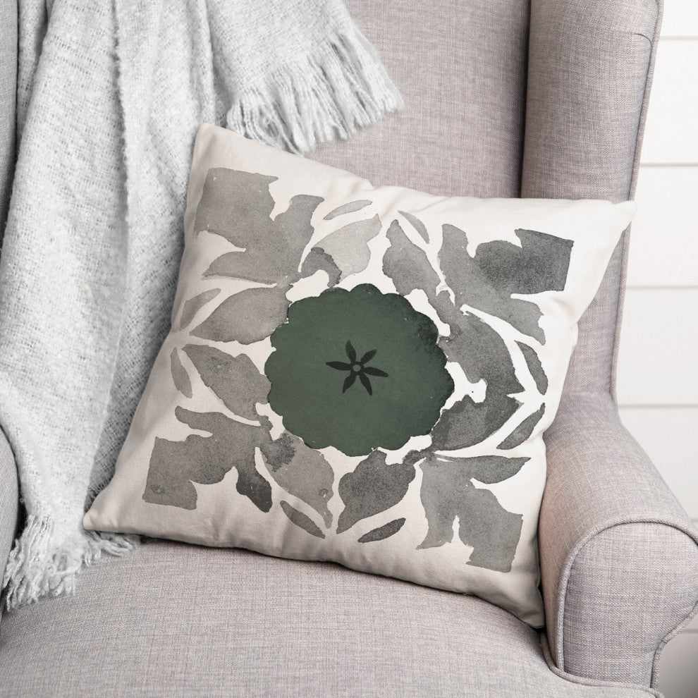 Gray Green Medallion 18x18 Spun Poly Pillow