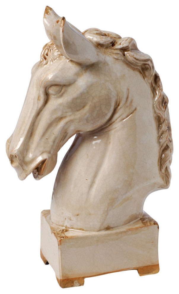 Transitional Style Ceramic Horse Head Decor Piece, Large, Beige