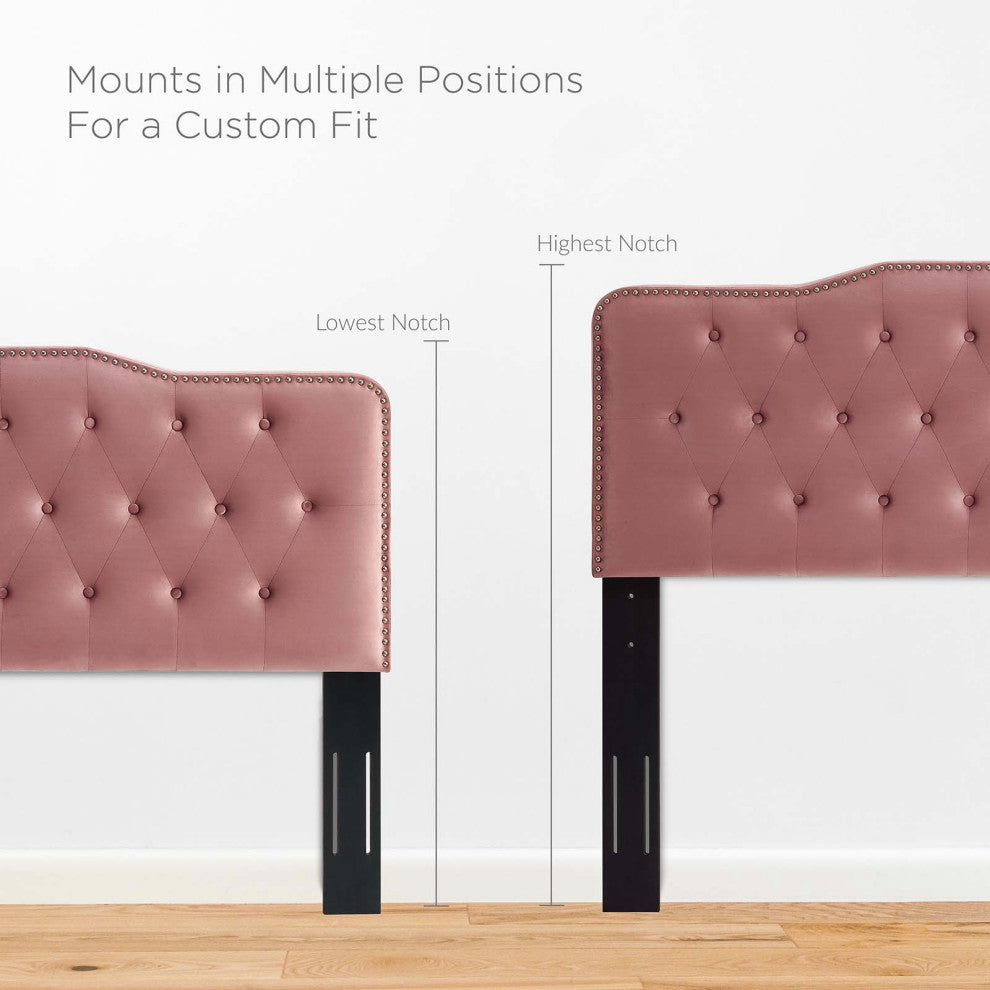 Tufted Headboard, Twin Size, Velvet, Pink, Modern Contemporary, Bedroom Master