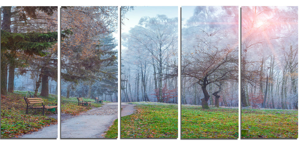 Bright Sun over Autumn Trees, Large Landscape Canvas Print, 60"x28", 5 Panels