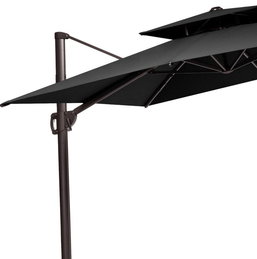 11' Black Polyester Round Tilt Cantilever Patio Umbrella With Stand