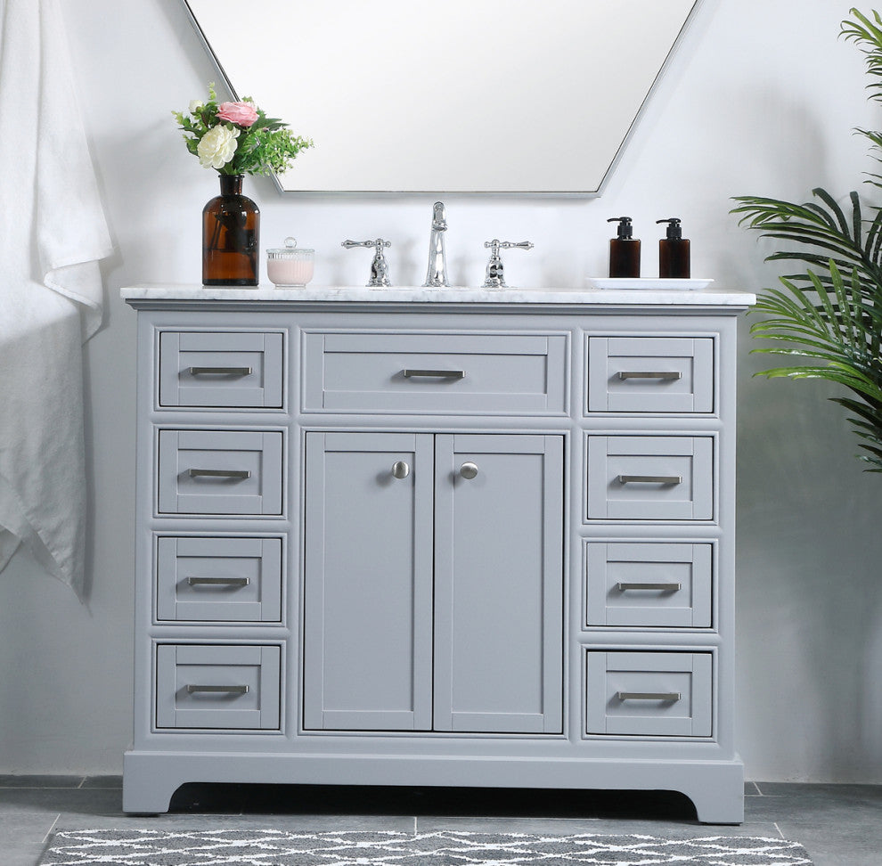 Amber Single Bathroom Vanity, Blue, Light Grey, 42"
