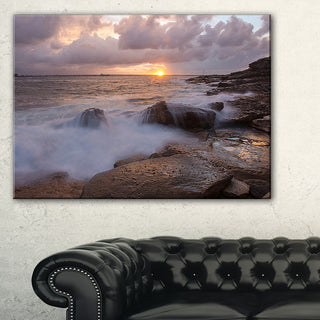 "Waves Hitting Rocks in Australia Coastline" Canvas Print32"x16"