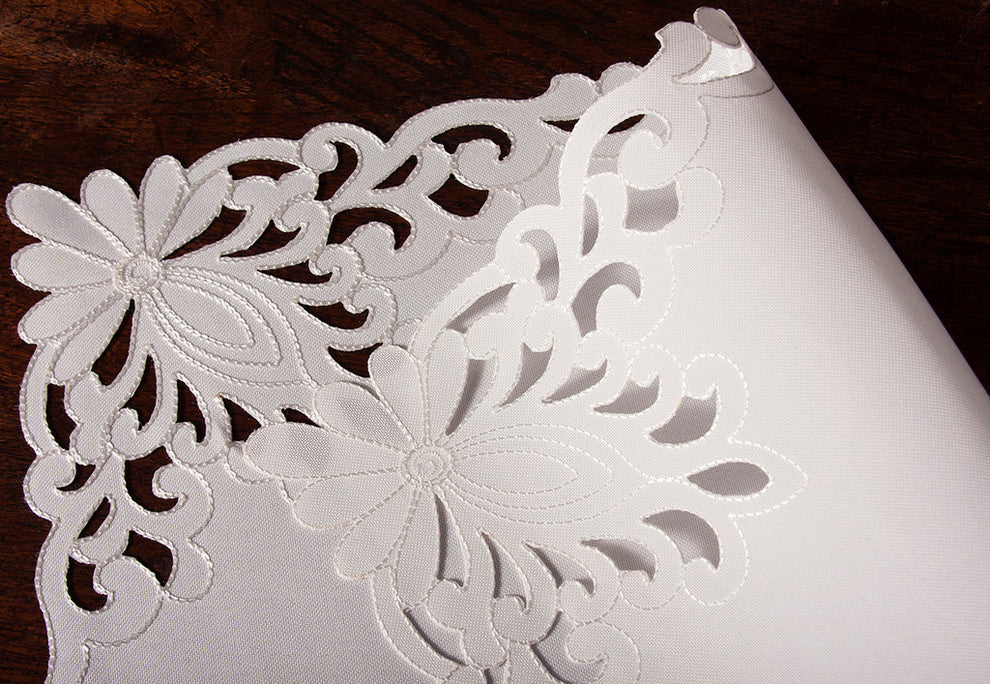 Wilshire Embroidered Cutwork Placemats, White, 14"x20", Set of 4