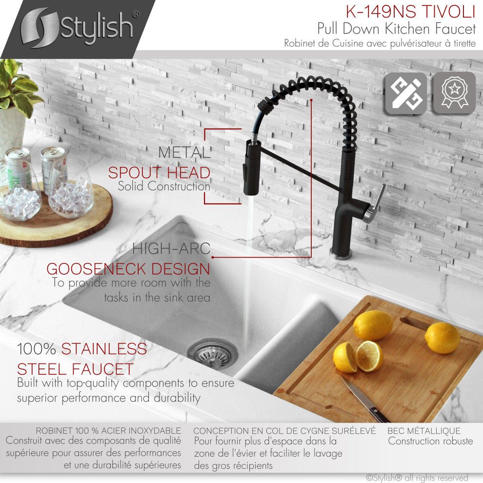 STYLISH Single Handle Pull-Down Dual Mode Kitchen Faucet in Matte Black