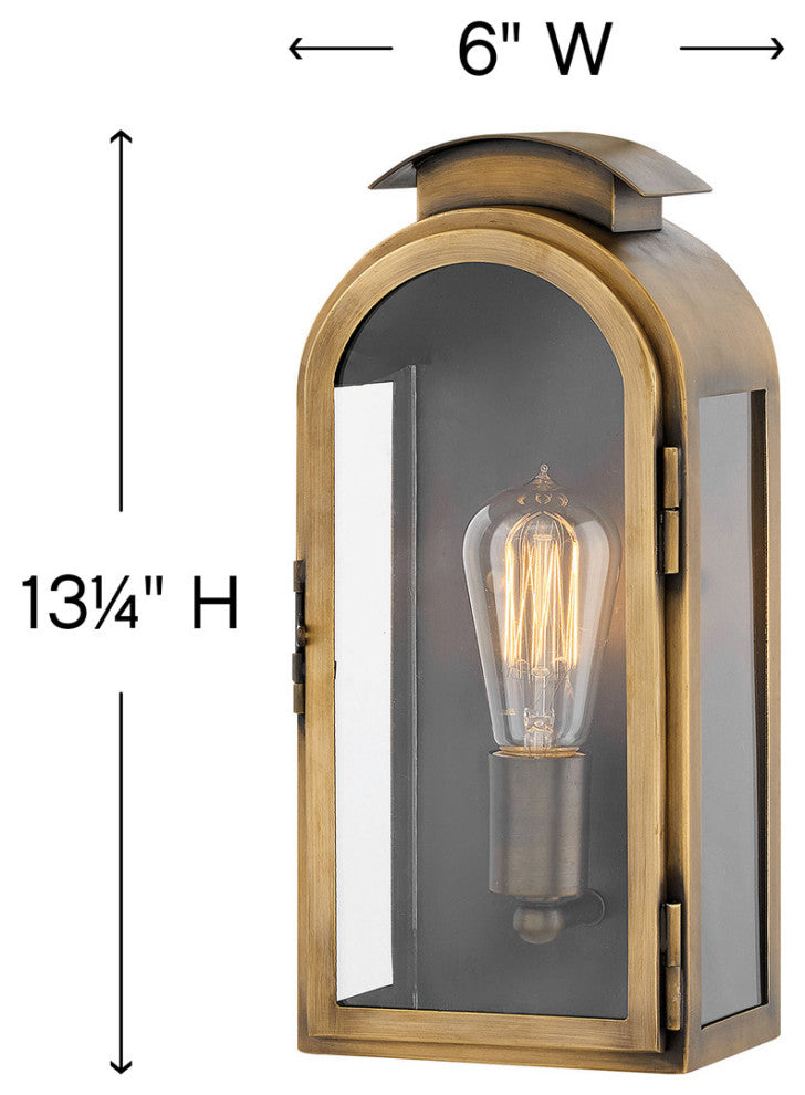 Hinkley Rowley Medium Wall Mount Lantern, Light Antique Brass