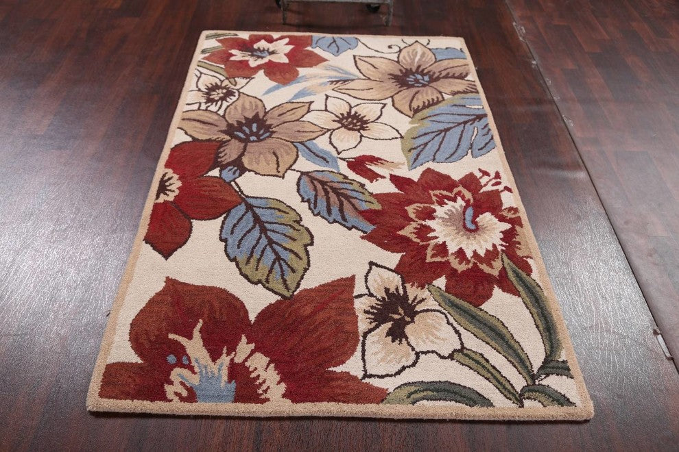 Transitional Hand Tufted Floral Oriental Oushak Area Rug, Multi, 4x6''