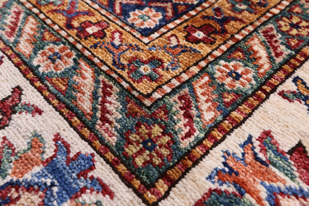 Handmade Geometric Super Kazak Wool Rug 8' 11" X 12' 1" Q9683