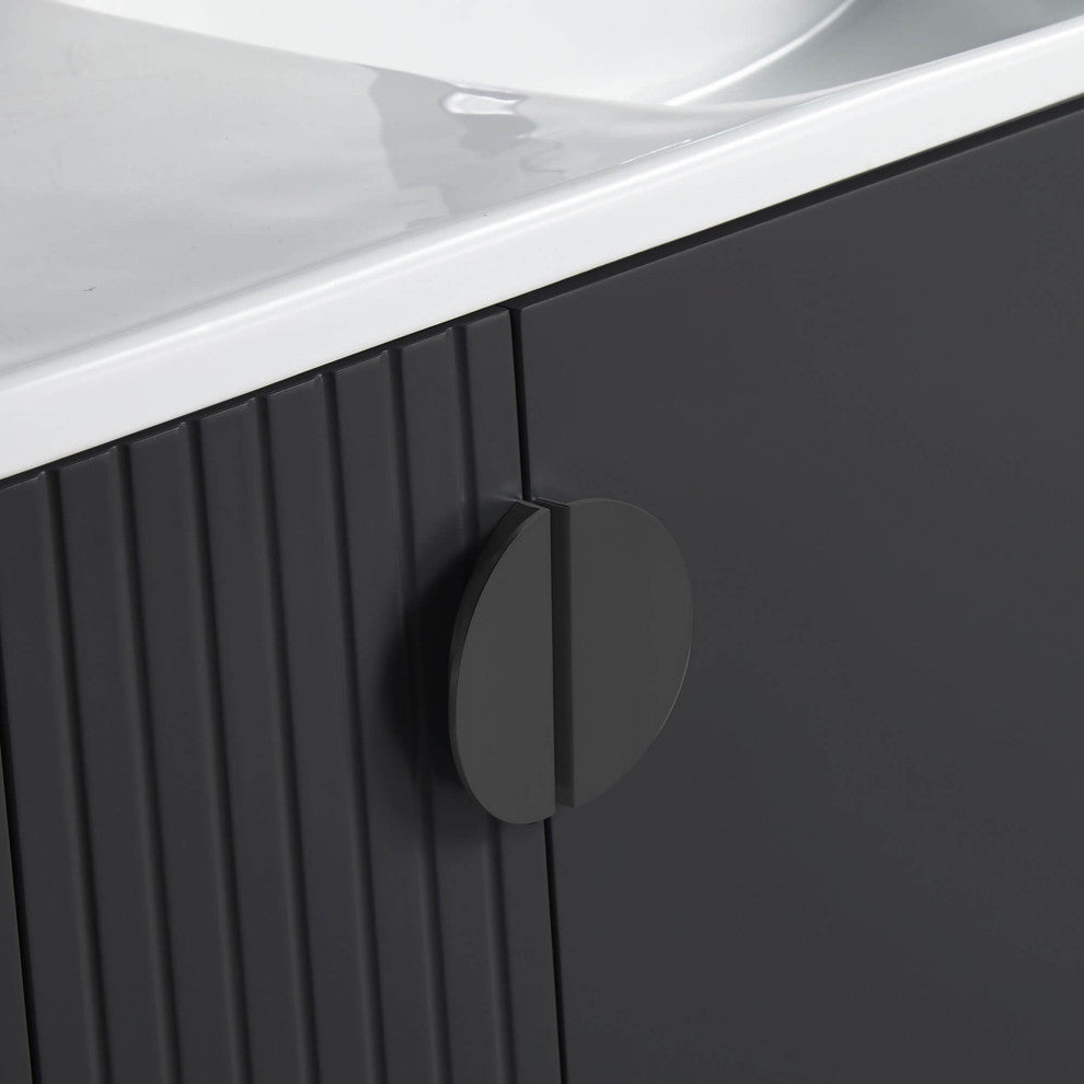Venezian Single Bathroom Vanity, Black, 24", Black Handles, One Sink