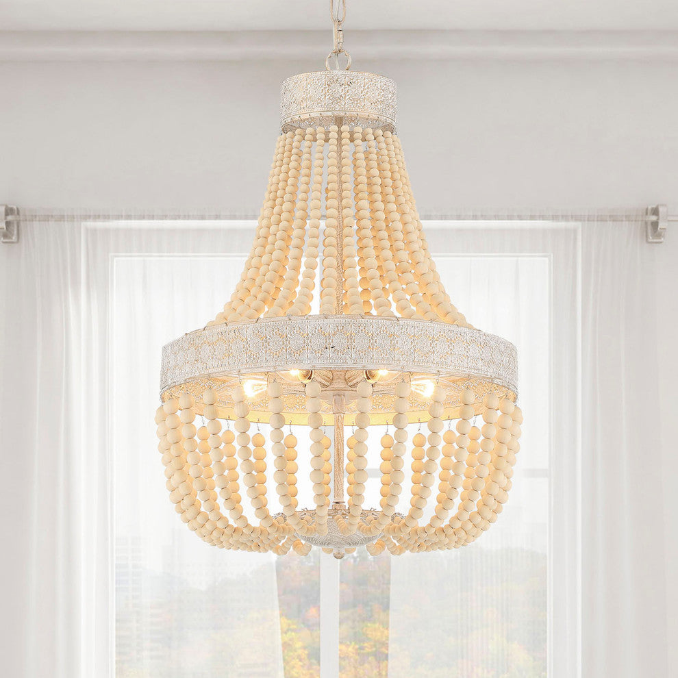 5 Light Unique Empire or Tiered Chandelier, Beaded Accents