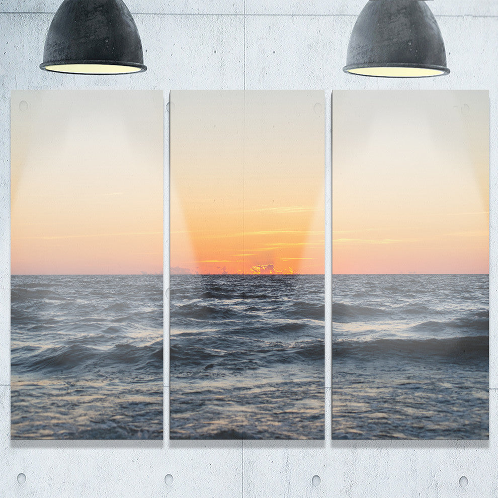 "Red Dramatic Sunset Over Beach" Metal Wall Art, 3 Panels, 36"x28"