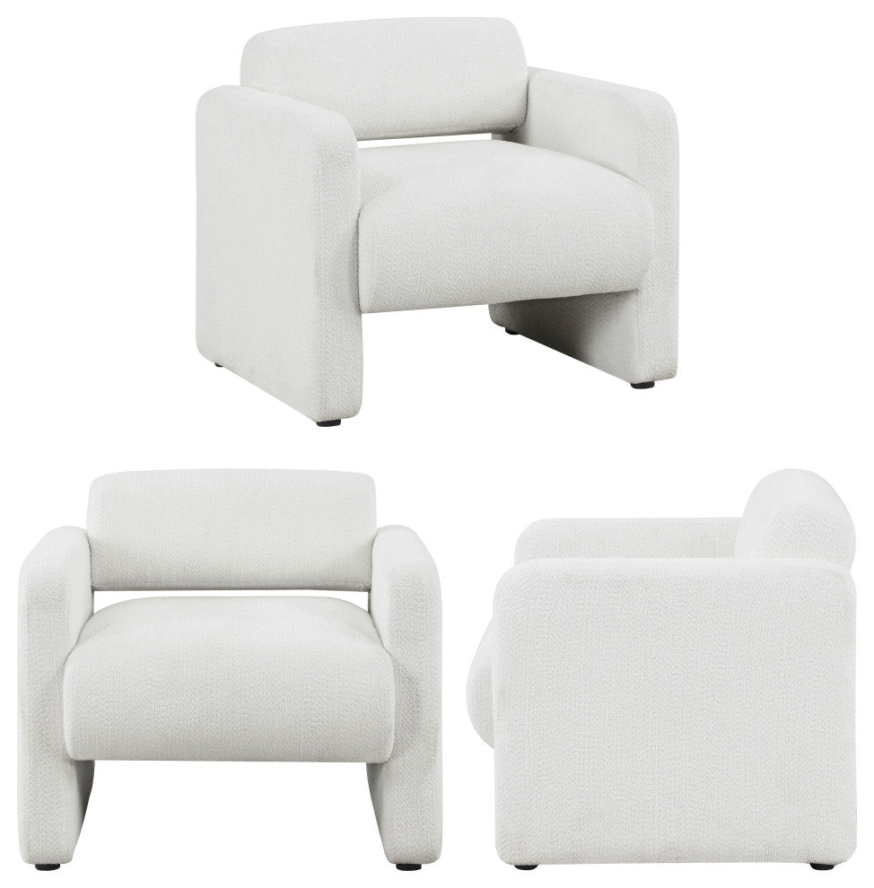 Cindy Boho Boucle Upholstered Accent Arm Chair, White