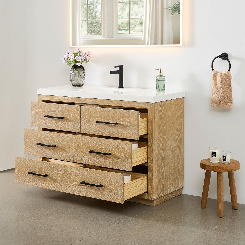 Sigrid Bathroom Vanity, White Oak, 48", No Mirror
