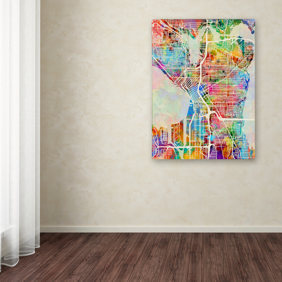 'Seattle, Washington Street Map' Canvas Art by Michael Tompsett