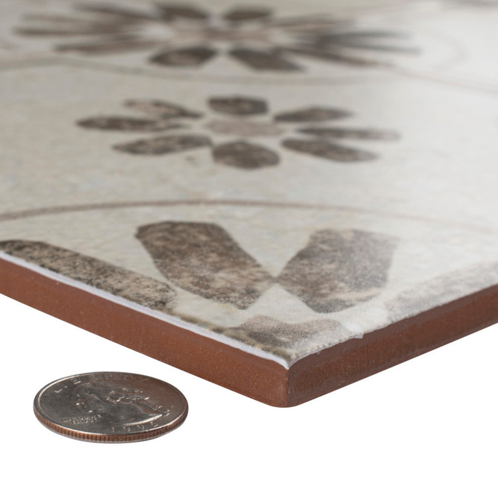 Kings Blume Encaustic Ceramic Floor and Wall Tile, Neor Black