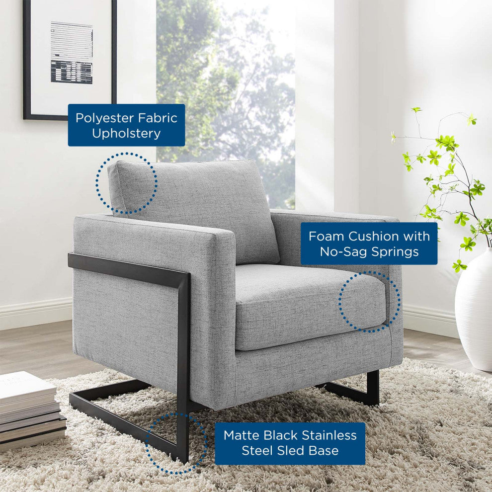 Accent Chair, Fabric, Metal, Black Gray, Modern, Living Lounge Hospitality