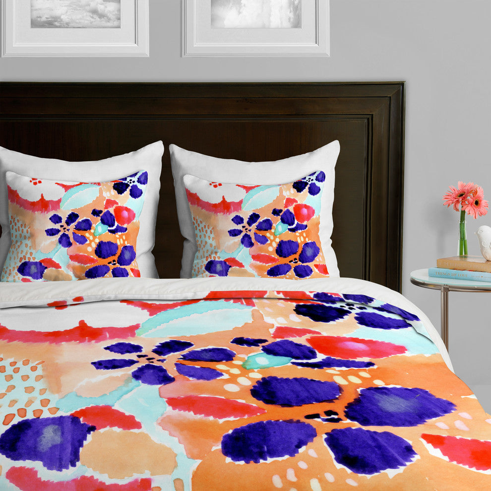 Deny Designs Cayenablanca Ikat Flowers Duvet Cover-Lightweight