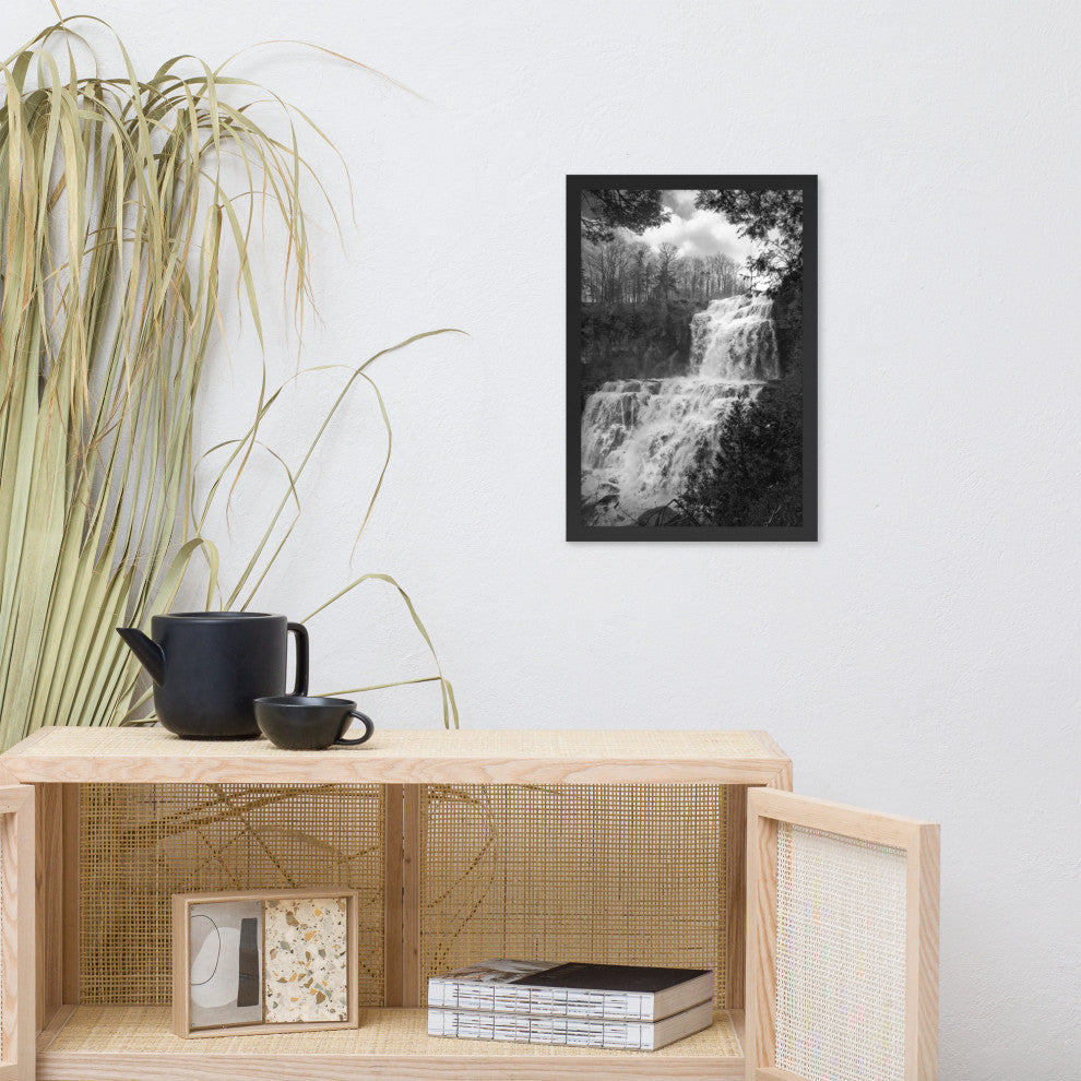 Chittenango Waterfall in Black and White Framed Photo Paper Wall Art Prints, Black, 12" X 18"