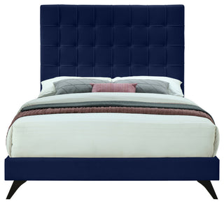 Elly Velvet Upholstered Bed, Navy, Queen
