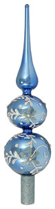 Floral Glittered Finial Christmas Tree Topper, Blue Ice, Shiny, 13"