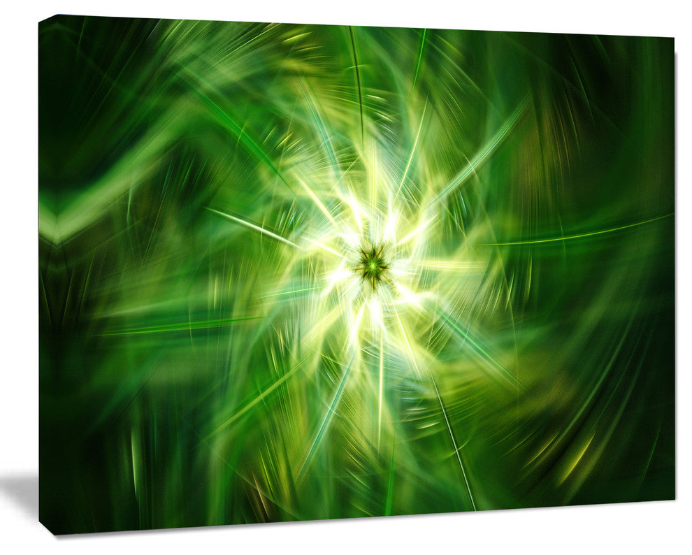 Rotating Fractal Green Fireworks, Floral Canvas Art Print, 40"x30"