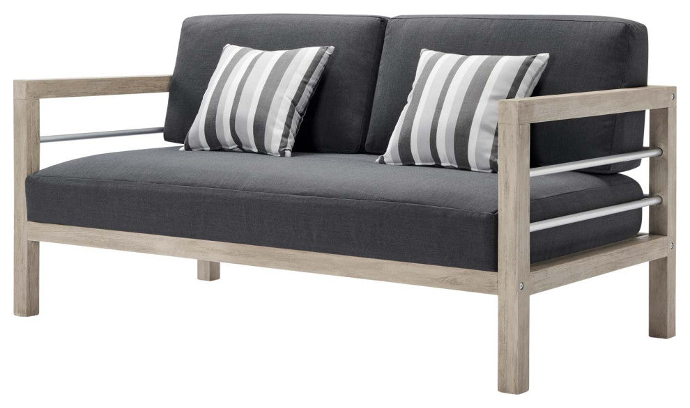 Lounge Sectional Sofa Chair Set, Wood, Gray, Modern, Outdoor Patio Cafe