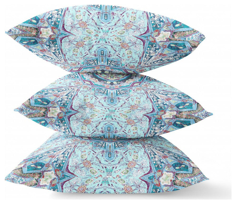 18" Light Blue Boho Flower Suede throw Pillow
