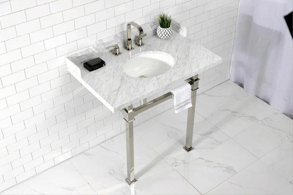 Kingston Brass LMS36MOQ6 36" Carrara Marble Console Sink, Legs