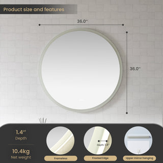 Moscow Circular Frameless LED Wall Bath Vanity Mirror, Acrylic, 36"w X 36"h