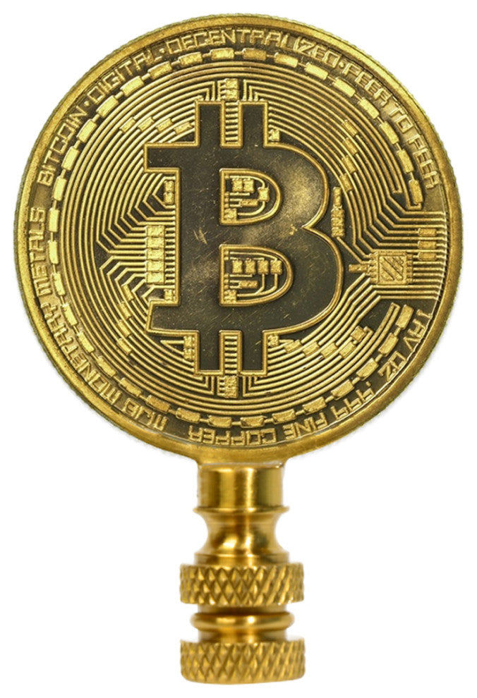 2.75"H Bitcoin Token Icon Polished Brass Finish Lamp Finial