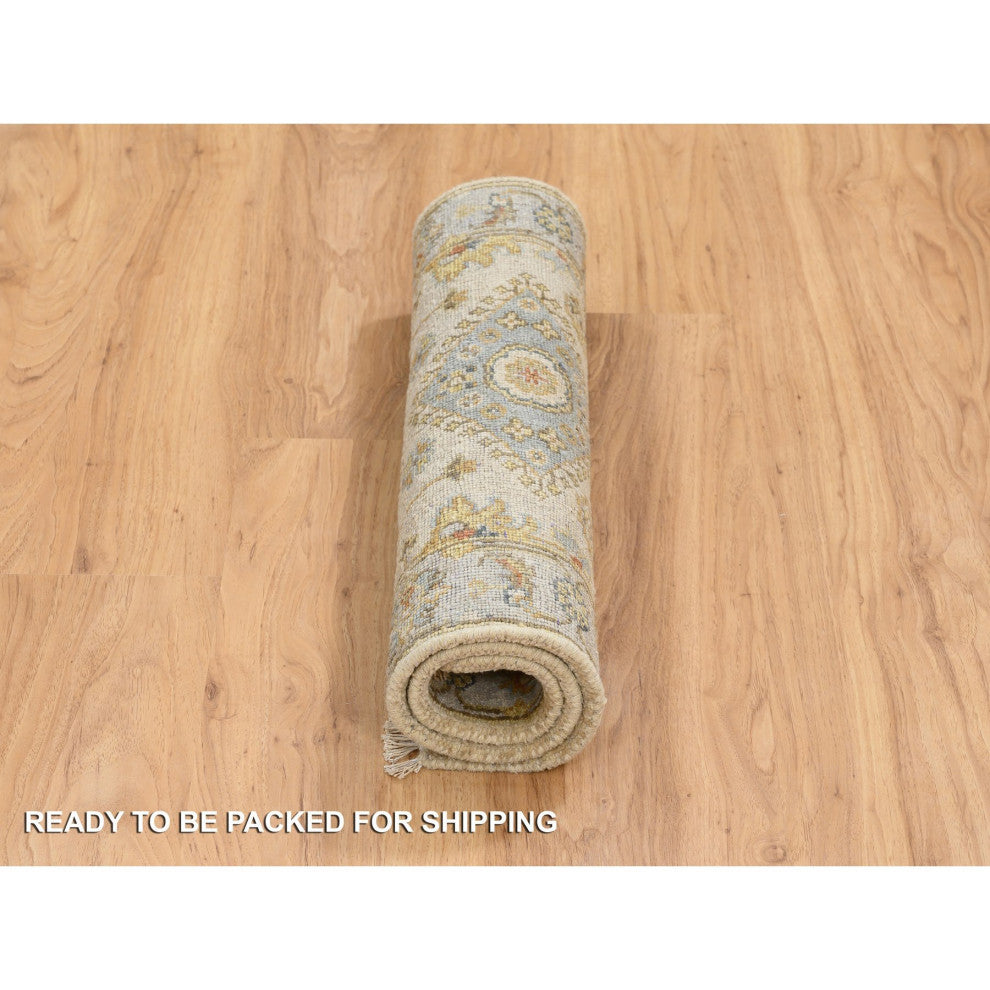 Ivory and Gray, Karajeh Design, Organic Wool Hand Knotted Mat Rug, 2'1"x3'0"