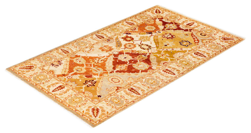 Ottoman, One-of-a-Kind Hand-Knotted Area Rug Yellow, 3' 2" x 5' 4"