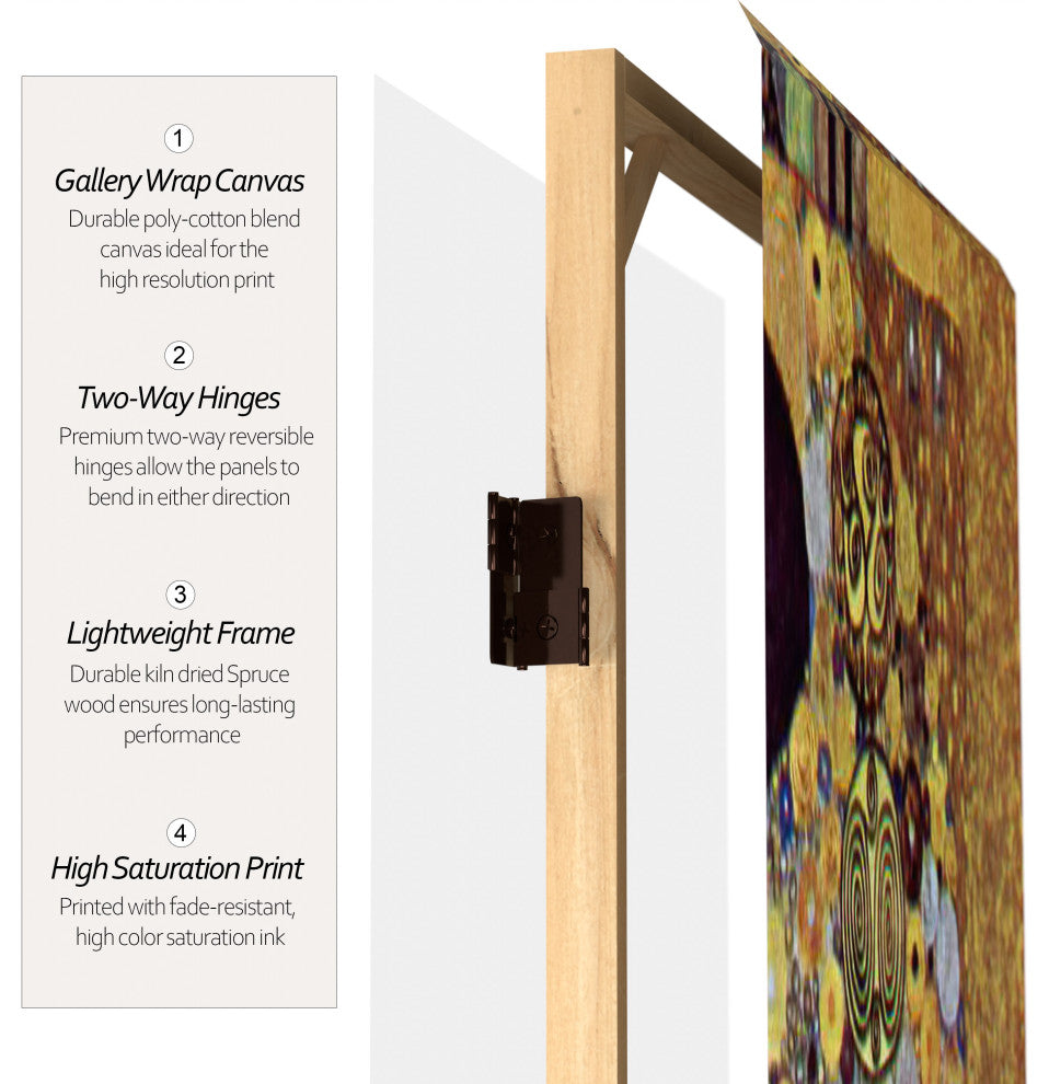 6' Double Sided Works of Klimt Room Divider, Block Bauer/Three Ages of Woman