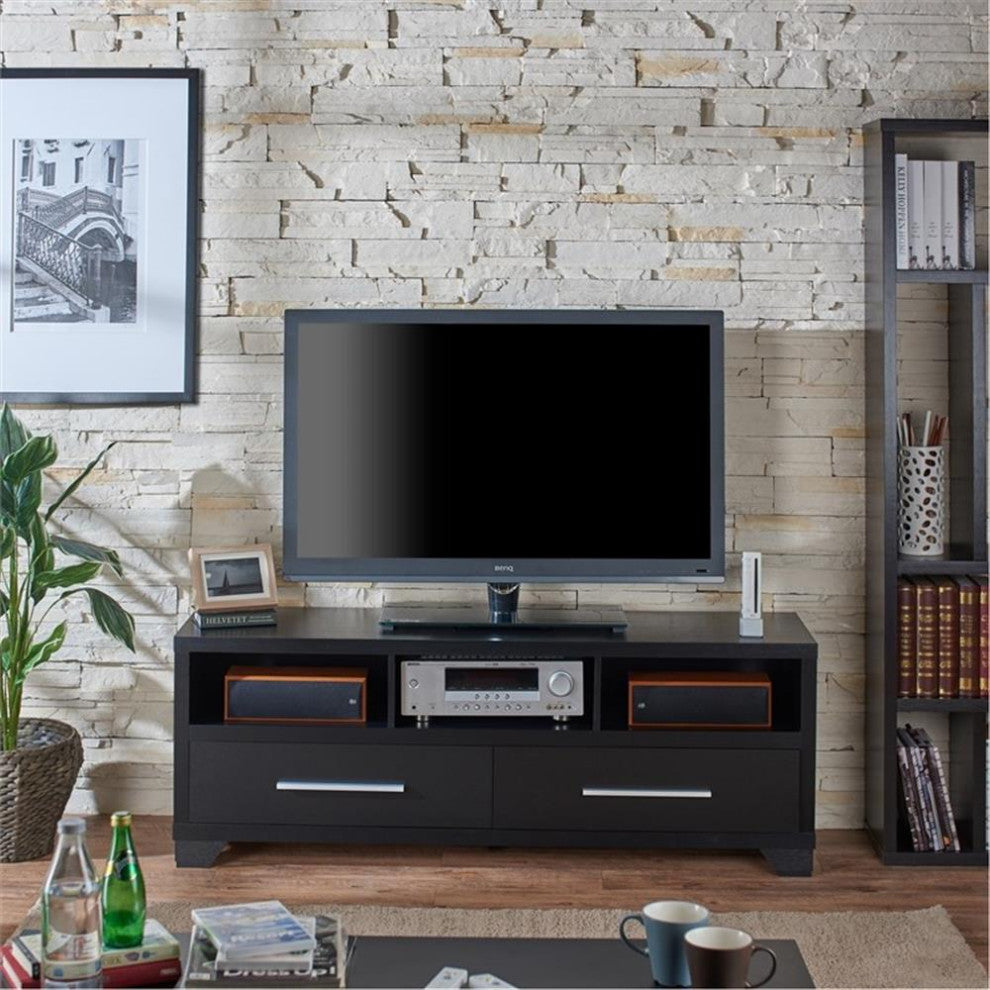 Furniture of America Porcardo Wood 2-Drawer 60" TV Stand in Black