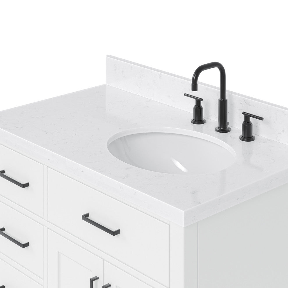 Ariel Hepburn 36" Right Offset Single Oval Sink Vanity, Carrara Quartz