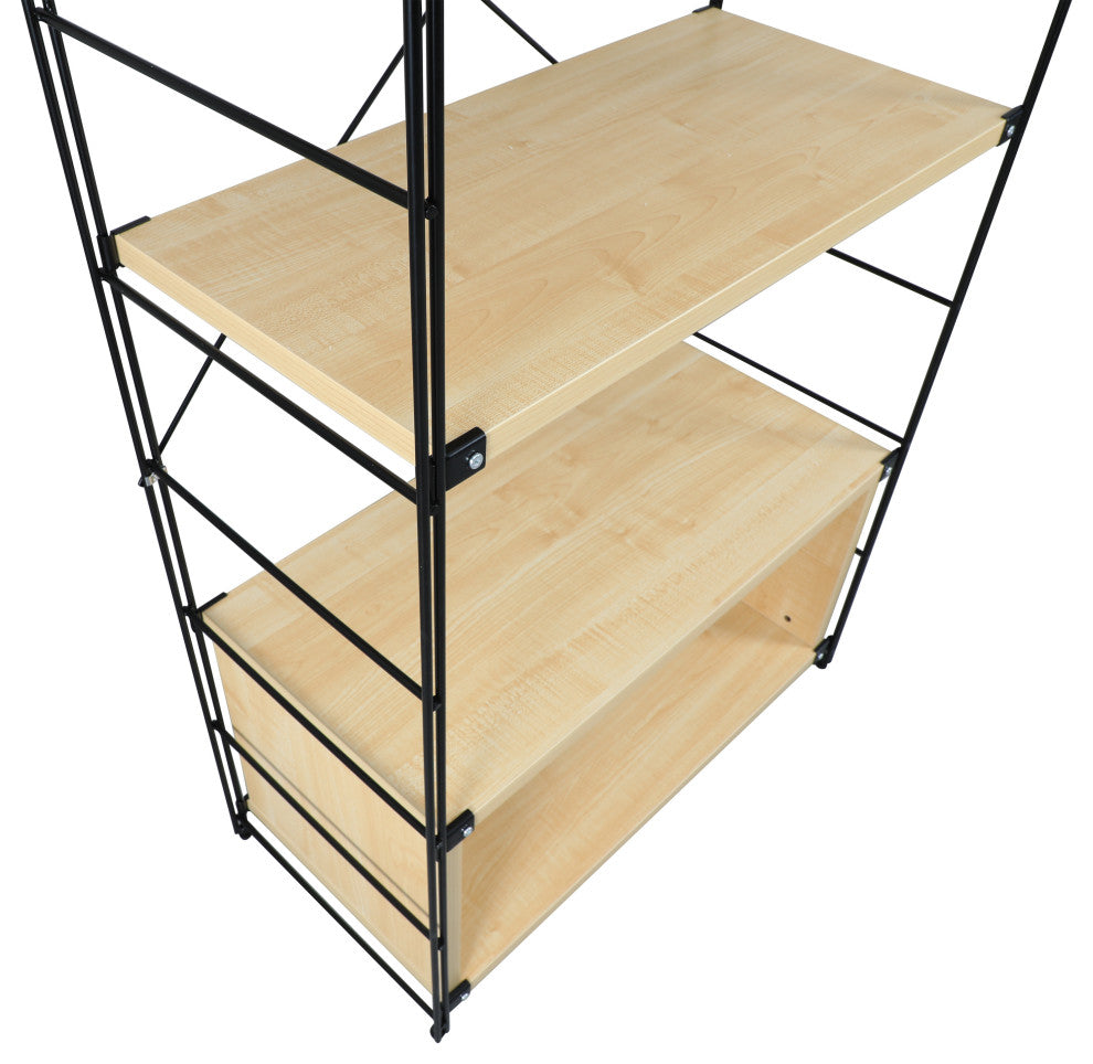 LeisureMod Brentwood Bookcase with Black Steel Frame, Natural Wood